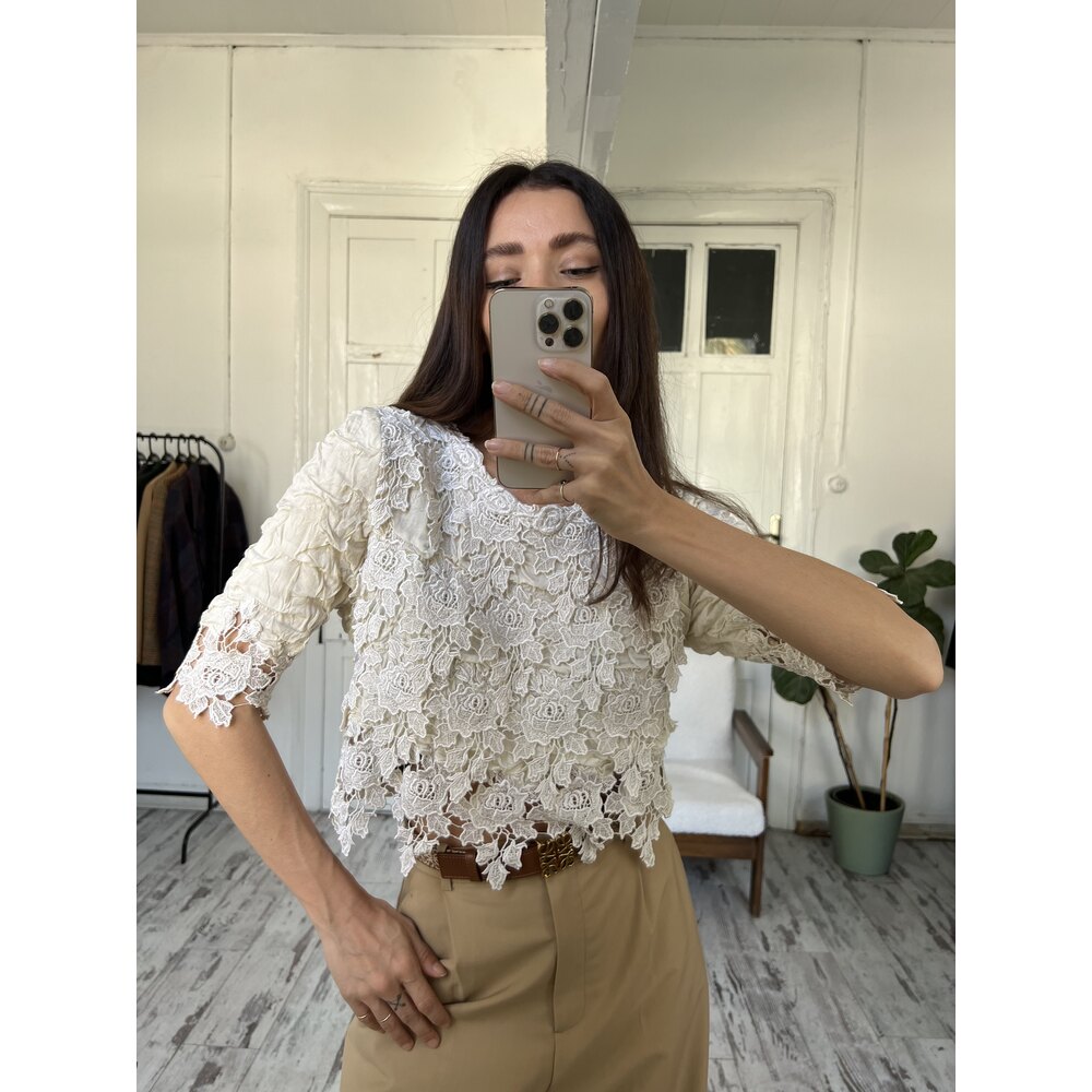 Made in Italy Fransız Güpür %100 Viscose Nadir Parça Bluse