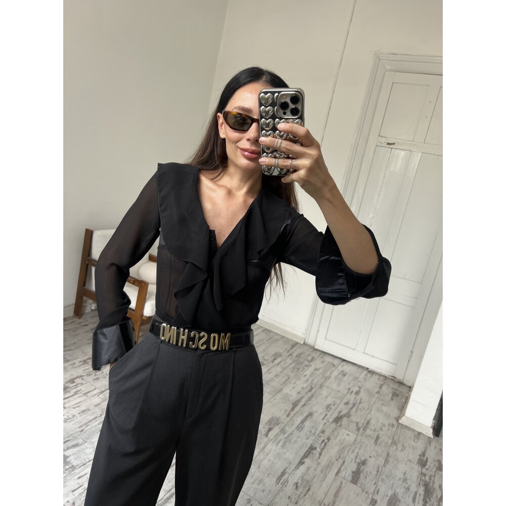 İngiliz Viscose Frill Detaylı Premium Bluz