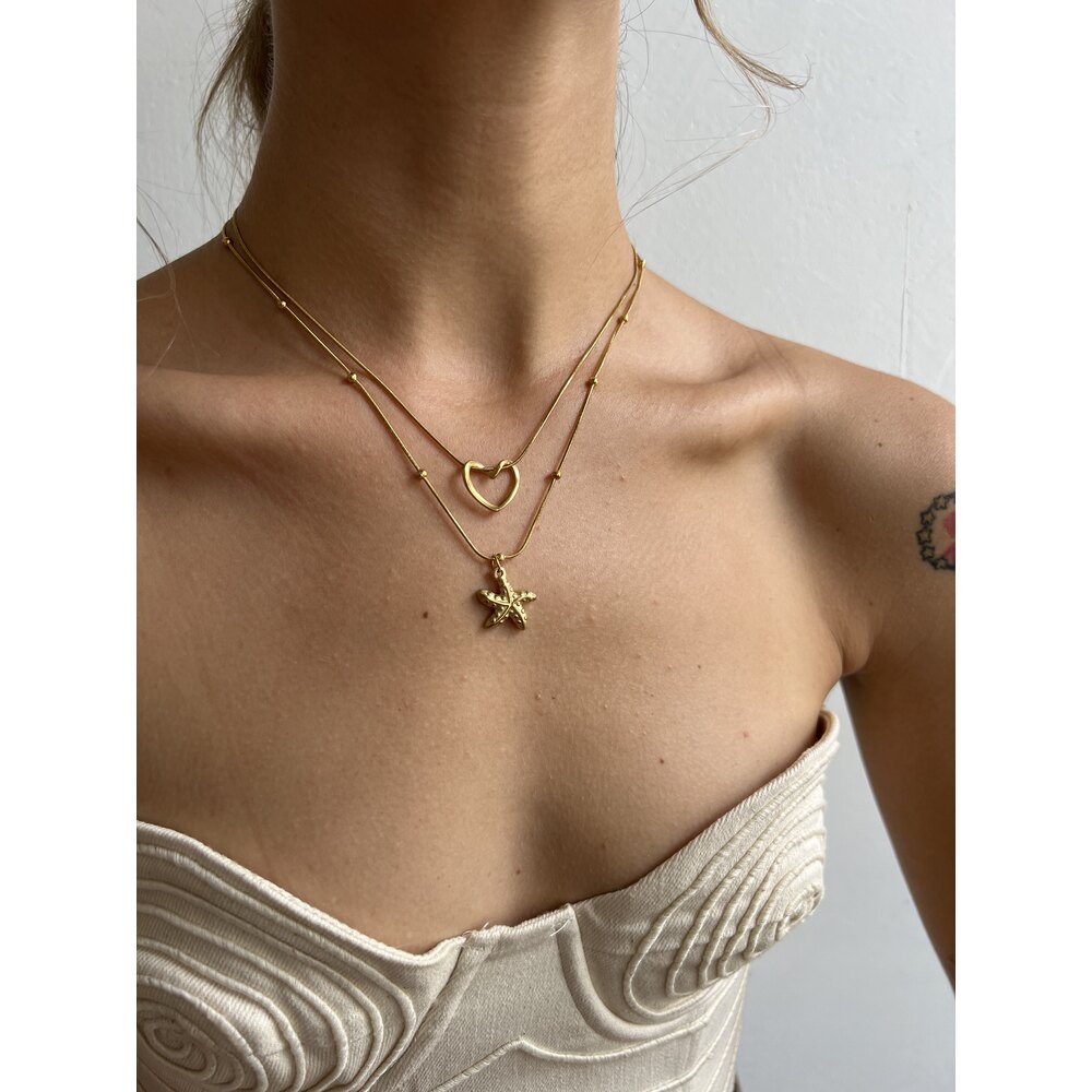 Heart Shape & Sea Star Seçmeli 18k Gold Pl Premium Çelik Kolyeler