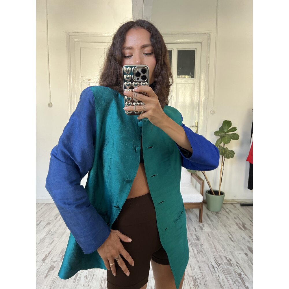 %100 İpek Tafta Blok Renk Astarlı Premium Blazer