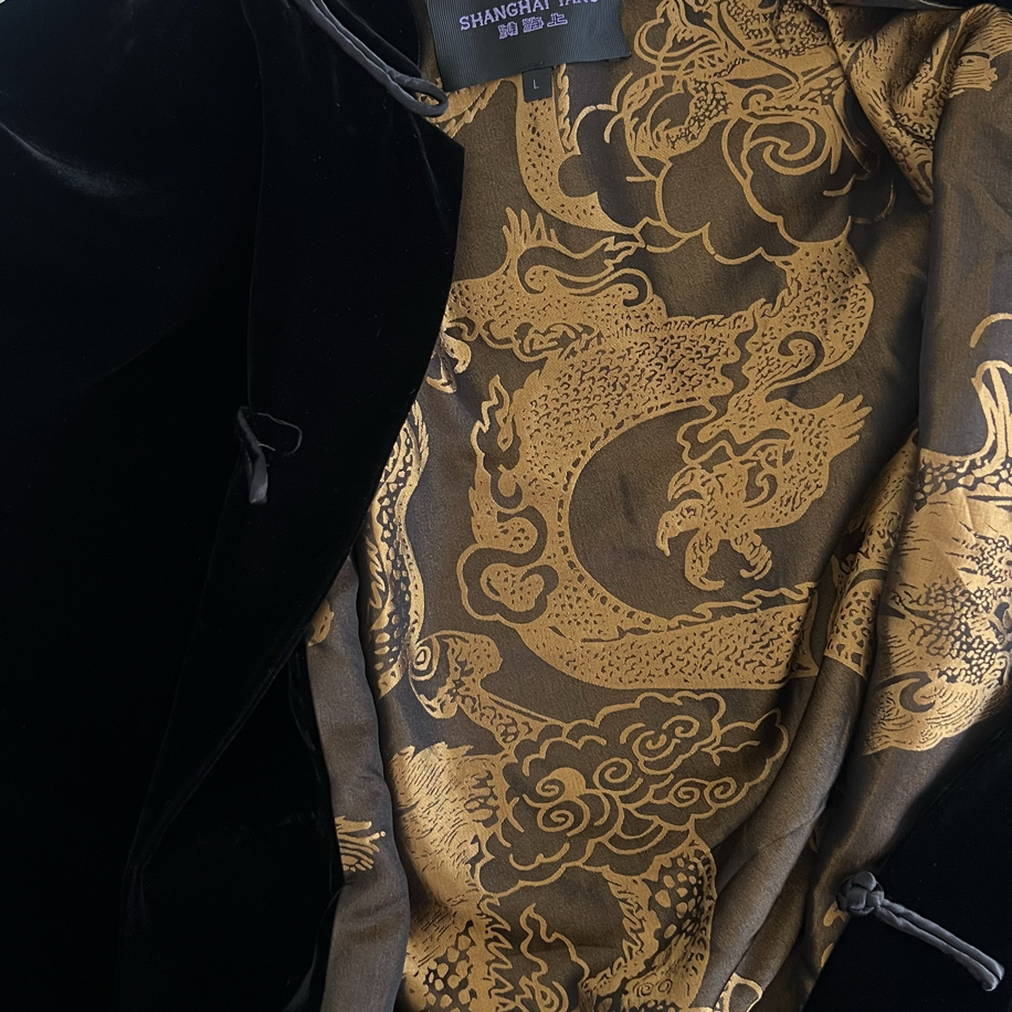 Shanghai Tang %100 İpek Dokuma ve Kadife Çift Taraflı Giyilebilir Exclusive Seri Maxi Ceket