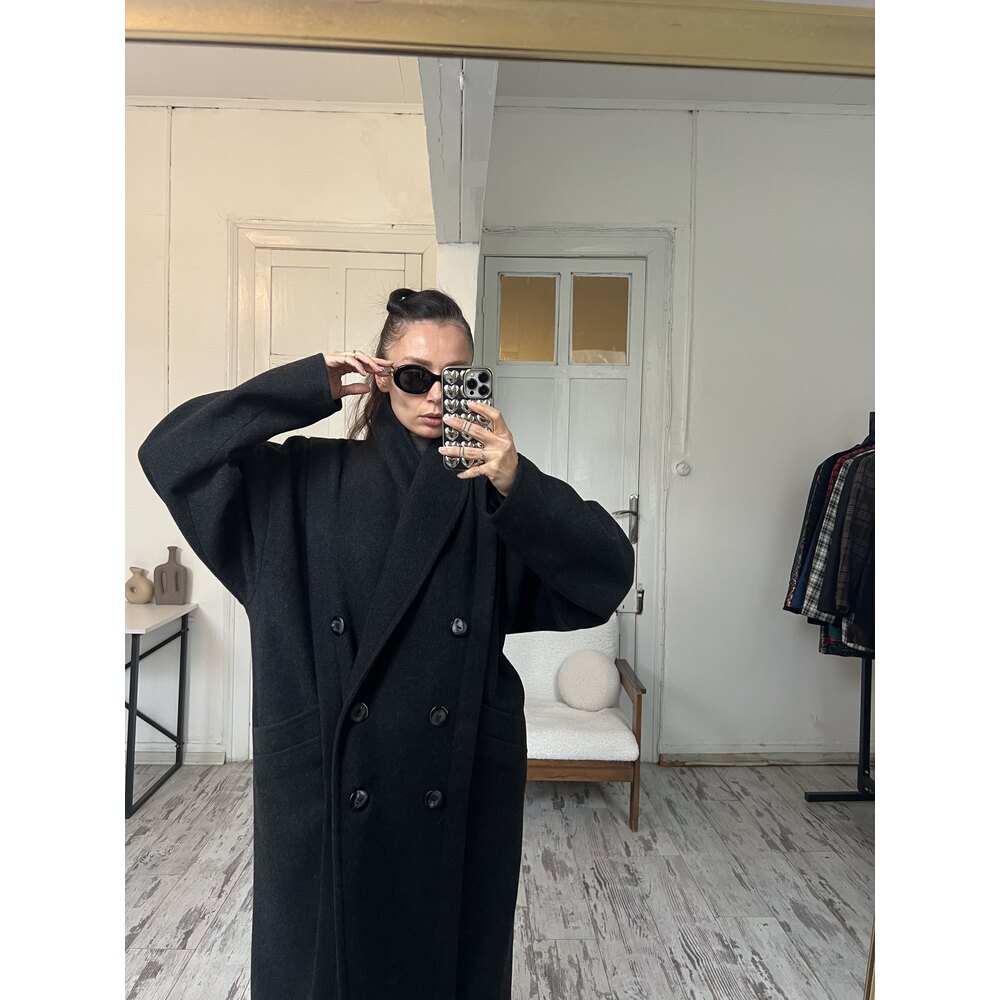 Creation de Paris %100 Yün Kalın Dokuma Premium Kaşe Kaban