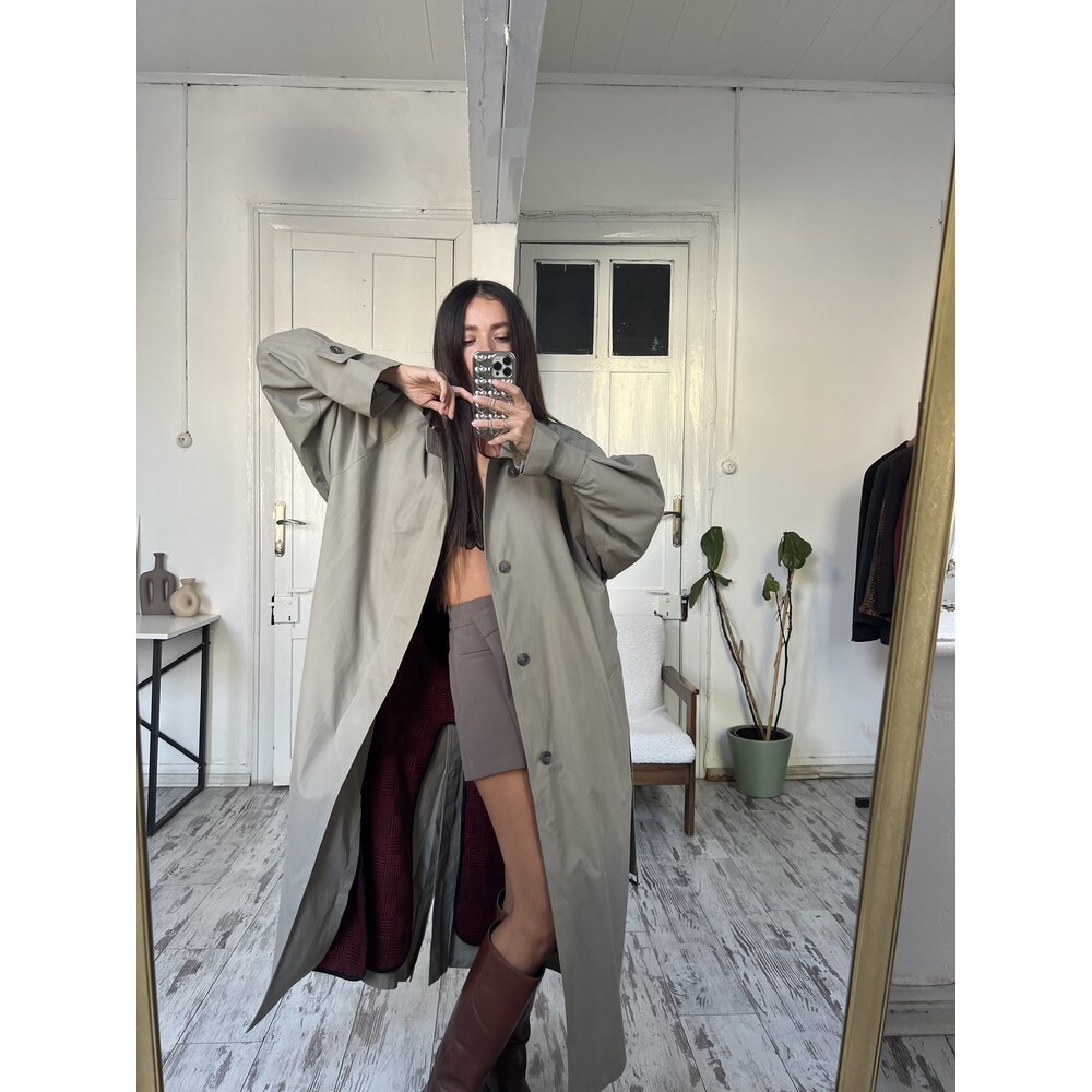 Herdas İçi Fermuarlı Çıkarılabilir Yün Astar Detaylı Maxi Boy Trenchcoat Kaban