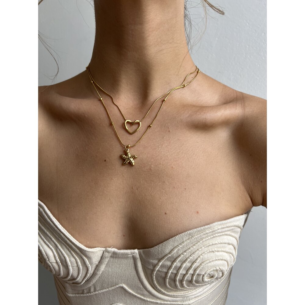Heart Shape & Sea Star Seçmeli 18k Gold Pl Premium Çelik Kolyeler