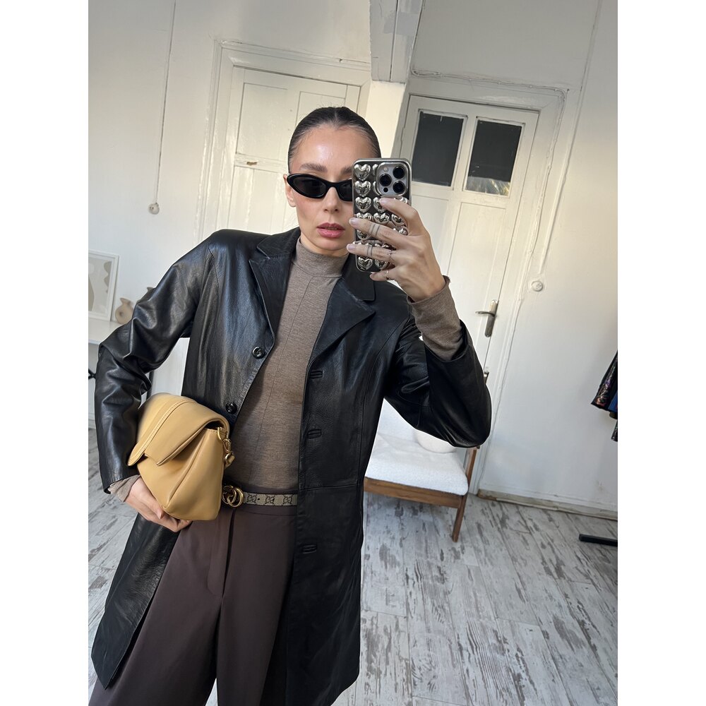 Vera Pelle Made in Italy Ekstra Yumuşak Kuzu Derisi Midi Trenchcoat