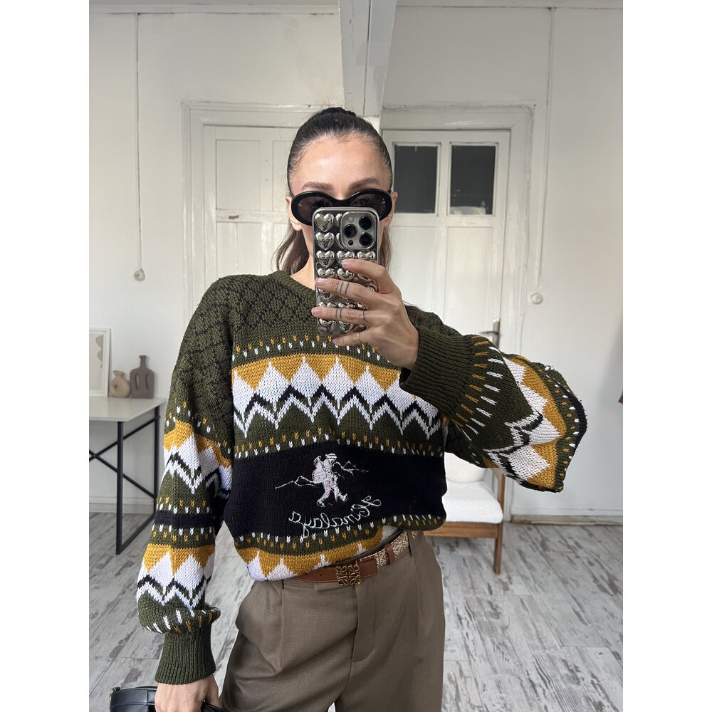 Himalaya İşlemeli Unisex Kazak
