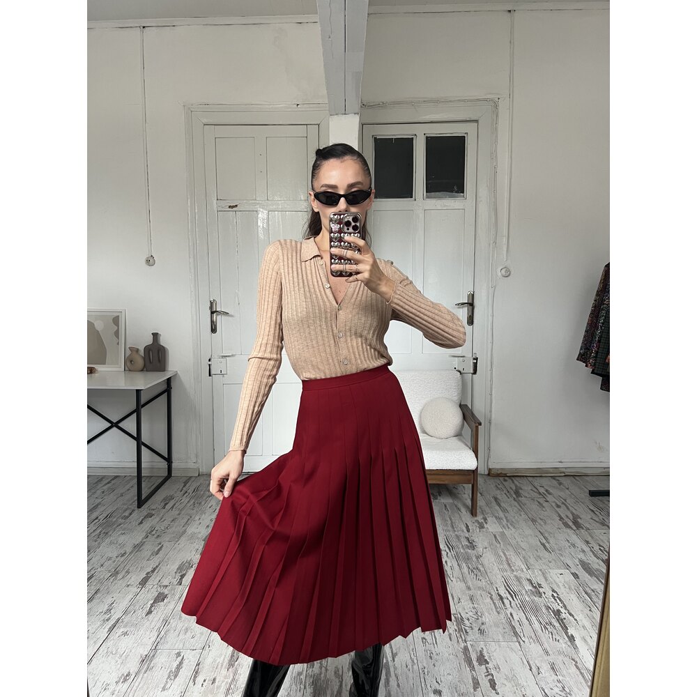 Syldo %45 Yün Pileli Midi Premium Etek