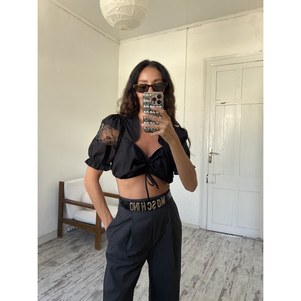 Janina Crop Orjinal Avusturya Bavyera Güpürlü Bluz