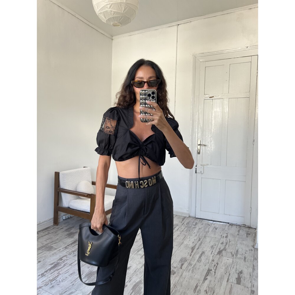 Janina Crop Orjinal Avusturya Bavyera Güpürlü Bluz