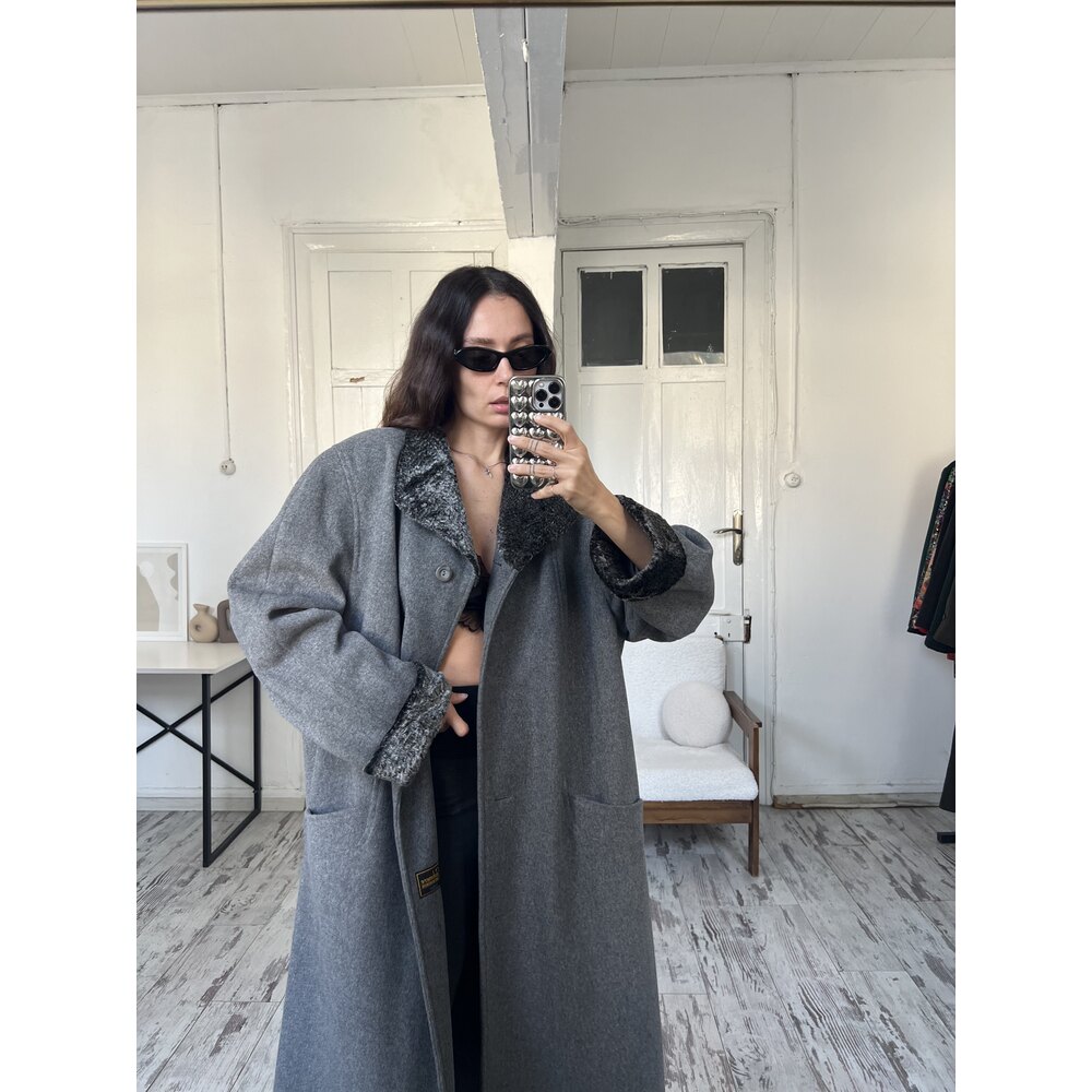 Nesi Germany Cashmere and Wool Sertifikalı %80 Yün %5 Kaşmir Maxi Kaşe Kaban
