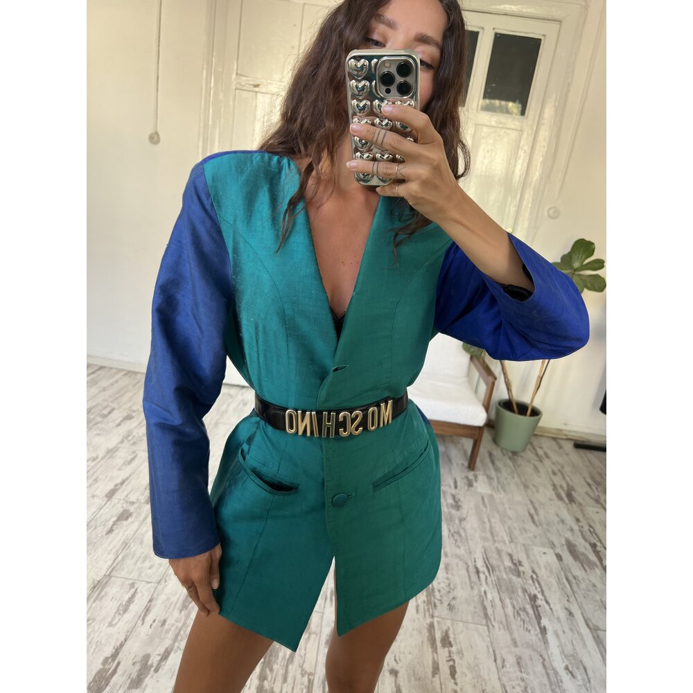 %100 İpek Tafta Blok Renk Astarlı Premium Blazer