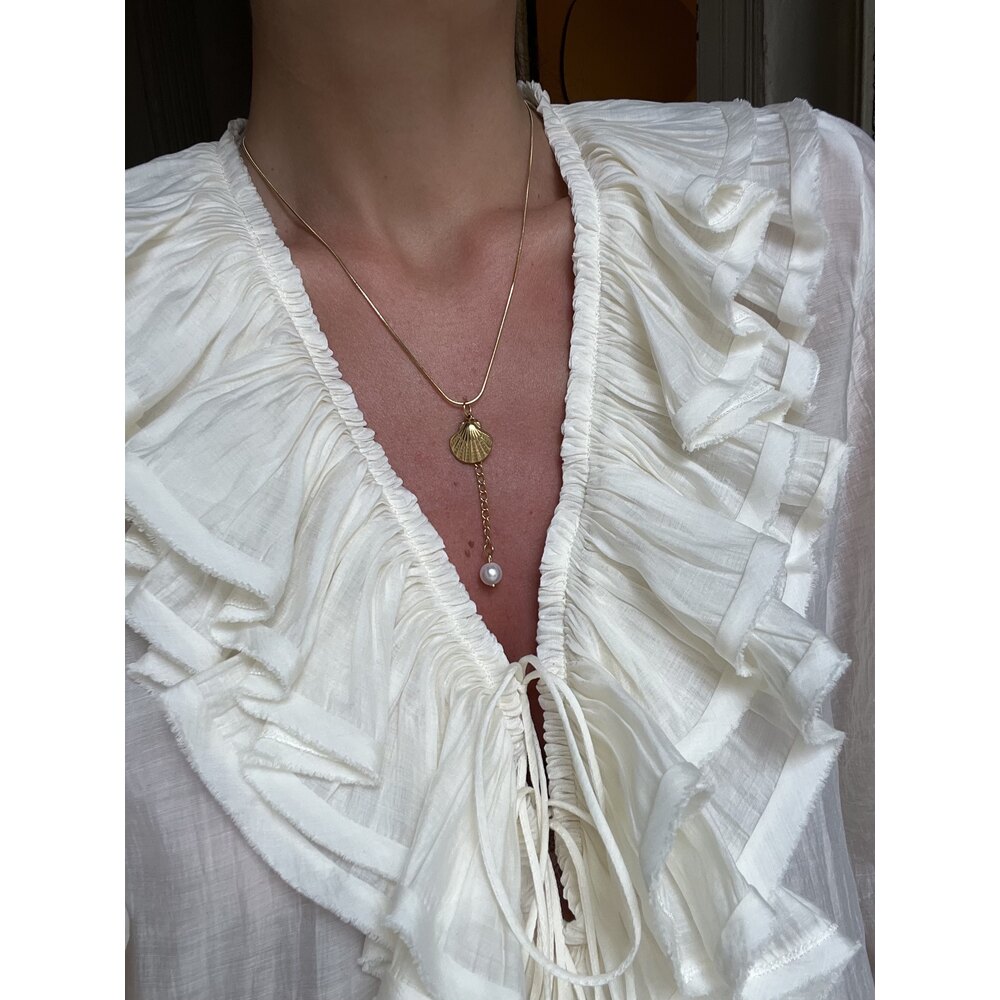 Pearl and Sea Shell 18k Çelik Üzeri Altın Kaplama Kararmaz Kolye