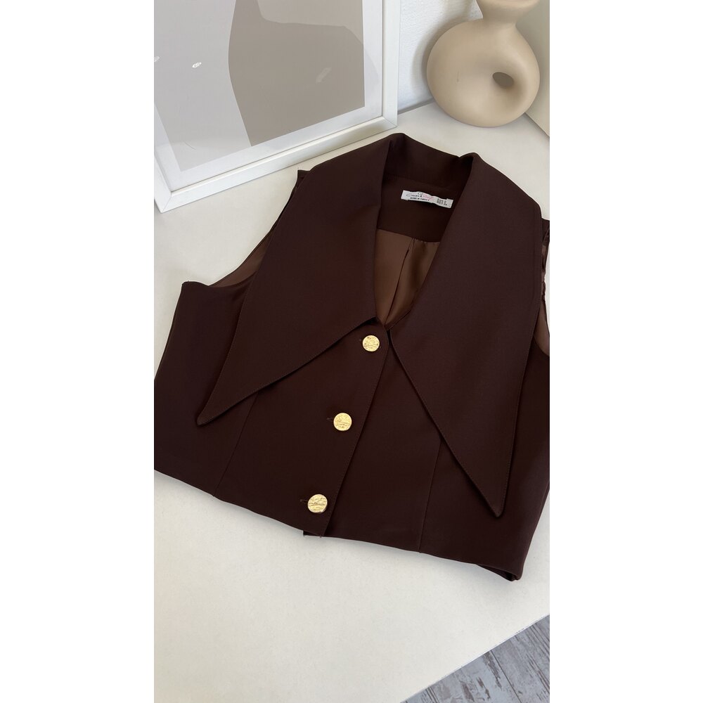 Premium Kalıp ve Kumaş Maxi Yaka Crop Yelek