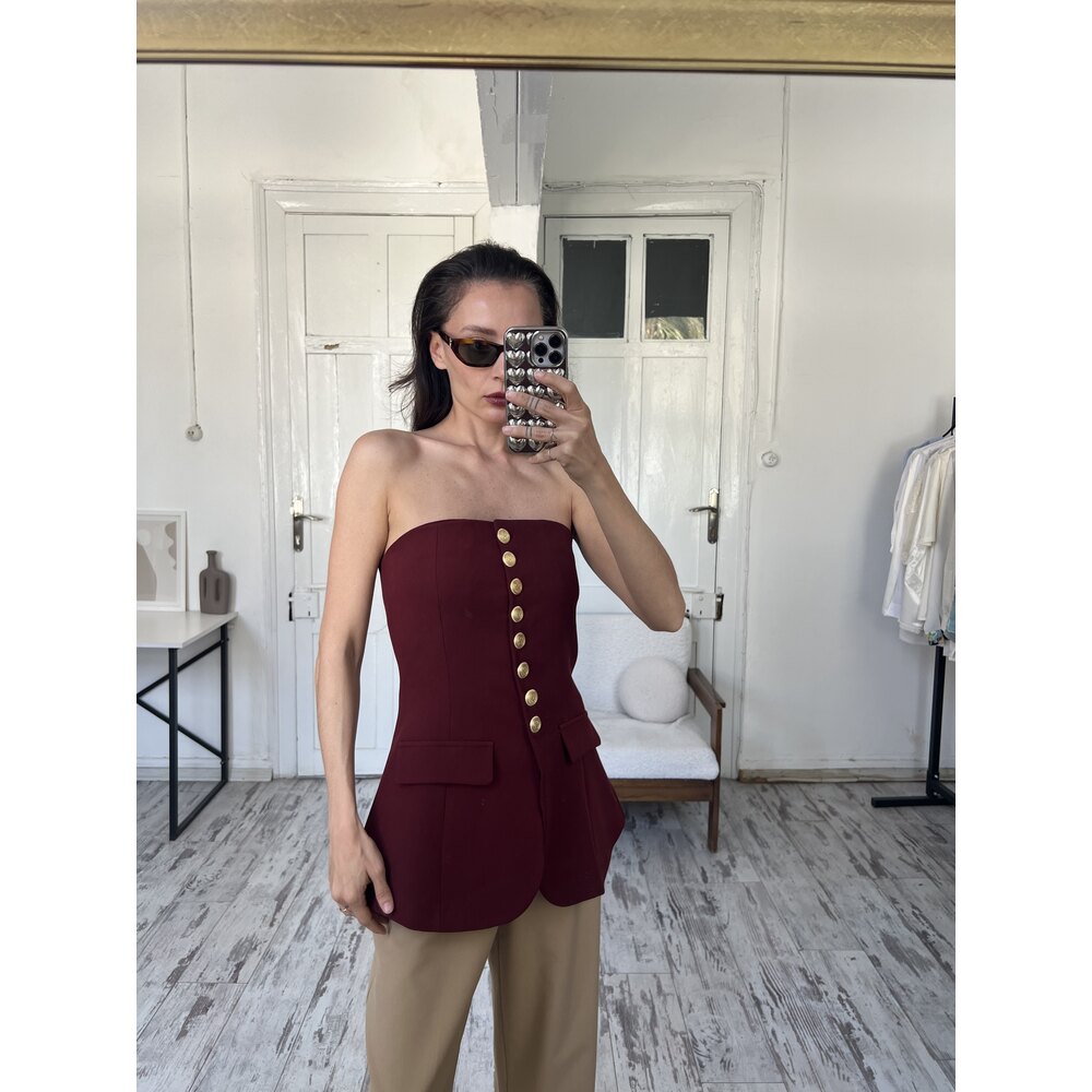 Straplez Astarlı Premium Kumaş ve Kalıp Top