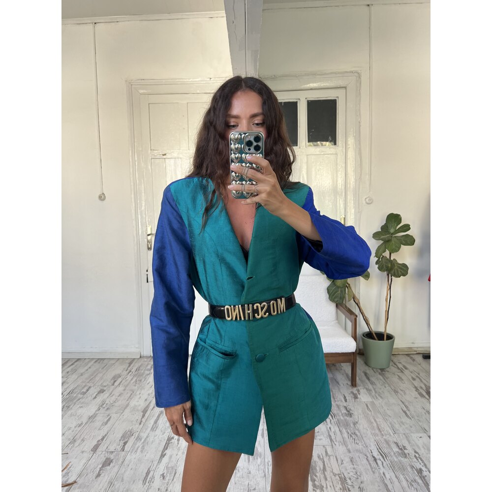 %100 İpek Tafta Blok Renk Astarlı Premium Blazer