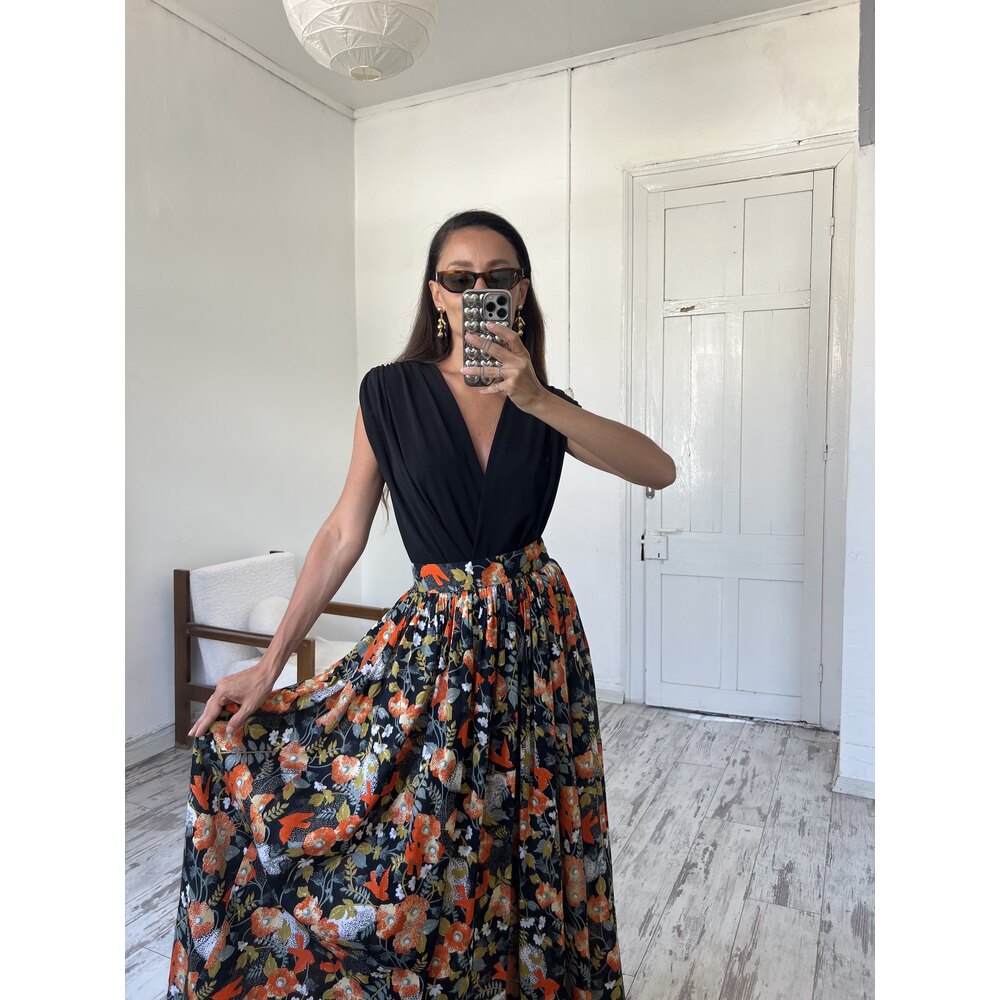 70s Dönem Floral Print Maxi Boy Premium Etek