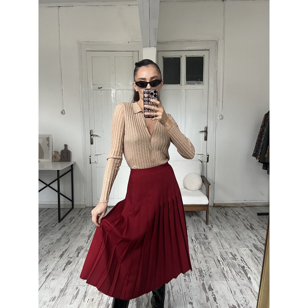 Syldo %45 Yün Pileli Midi Premium Etek