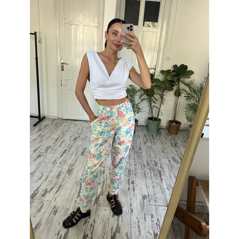 Alman Üretim Floral İnce Denim Harlem Pantolon 