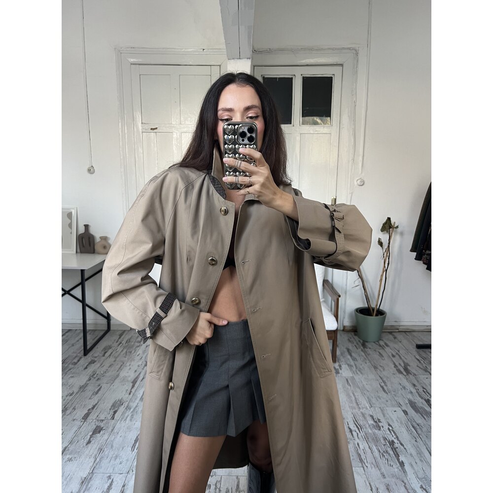 Del mod International Özel Nino Kumaş (Rüzgarlık Yağmurluk) Yaka Detaylı Trenchcoat 