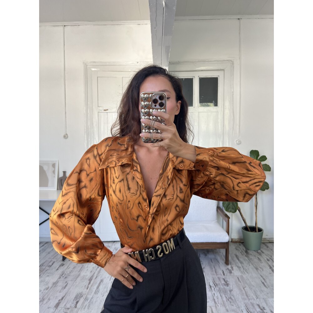 Ribol W. Tasarım Ürünü Silky Touch Gold Yaka Detaylı Bluz