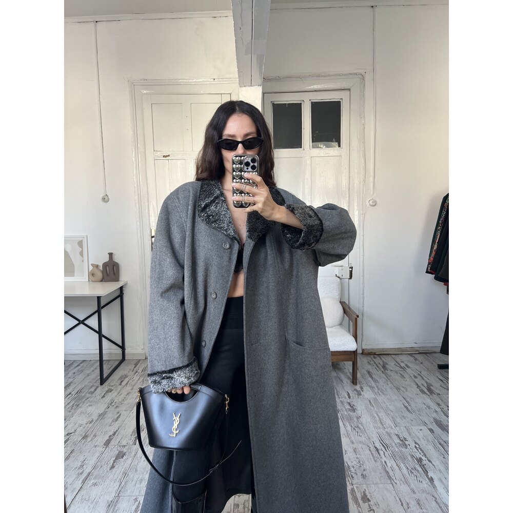 Nesi Germany Cashmere and Wool Sertifikalı %80 Yün %5 Kaşmir Maxi Kaşe Kaban