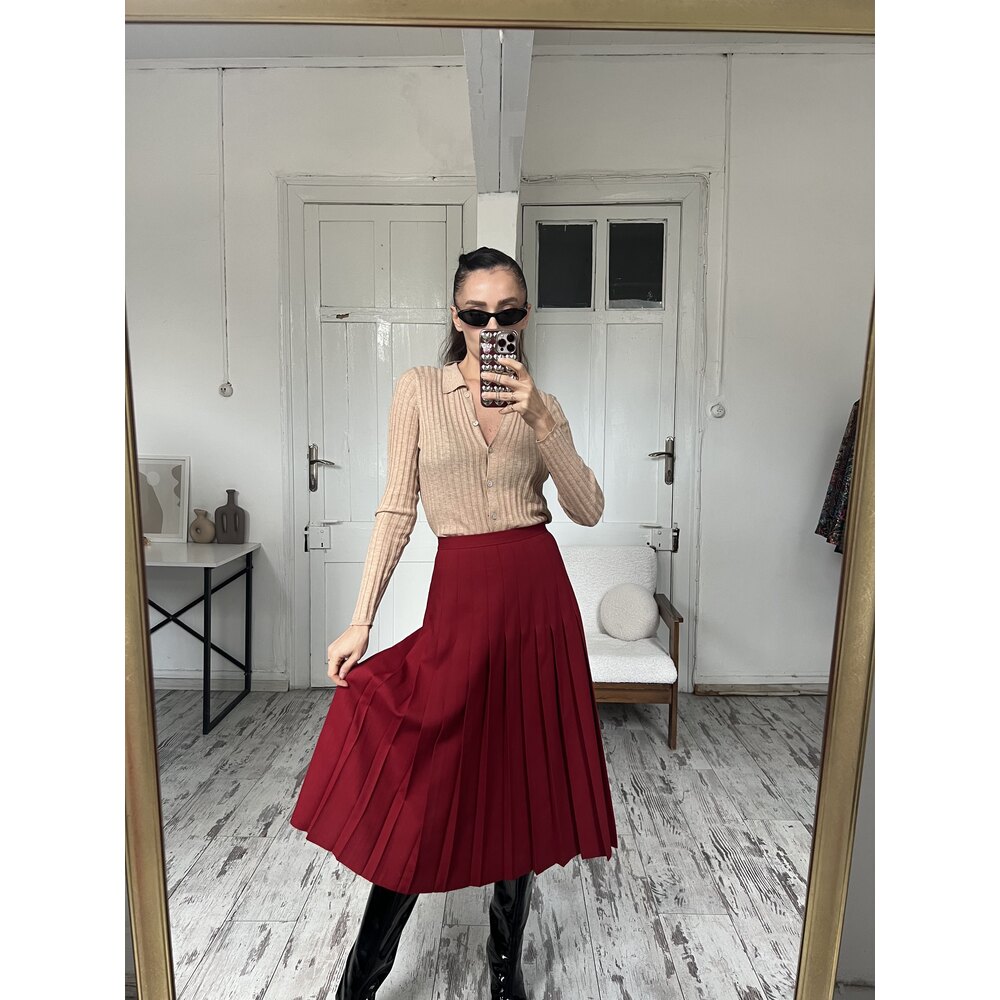 Syldo %45 Yün Pileli Midi Premium Etek