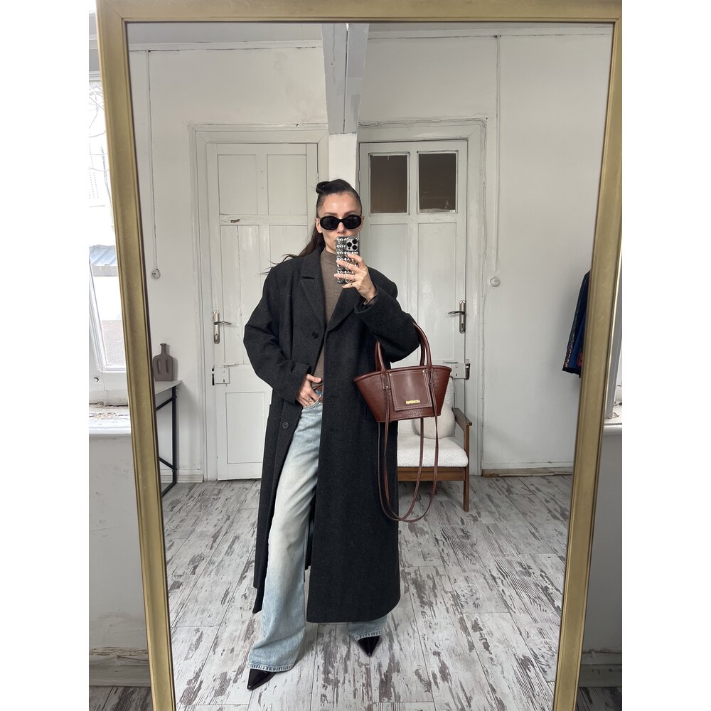 Alman Üretim Maxi Boy %80 Yün İçerik Tüylü Doku Premium Kaşe Kaban
