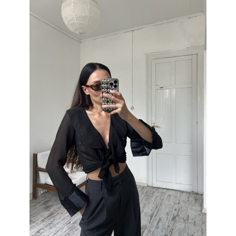 İngiliz Viscose Frill Detaylı Premium Bluz