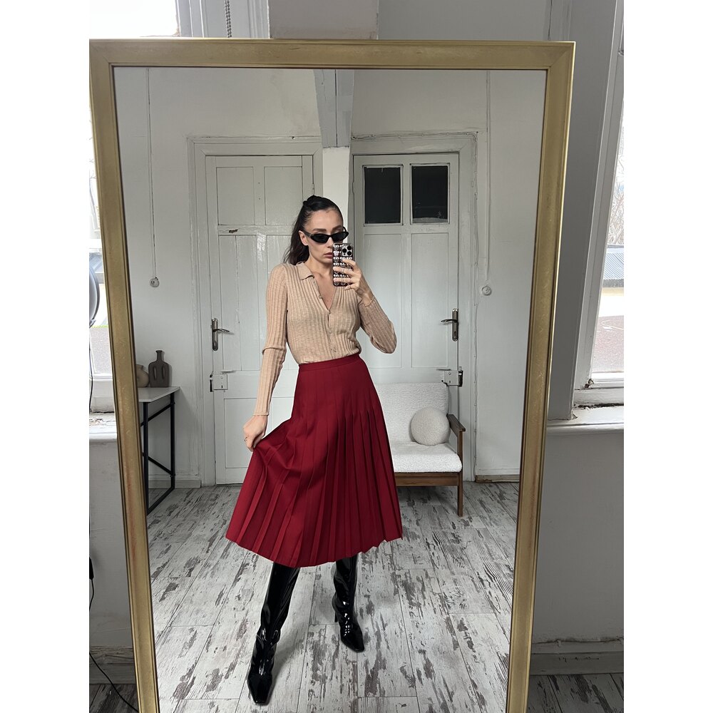 Syldo %45 Yün Pileli Midi Premium Etek