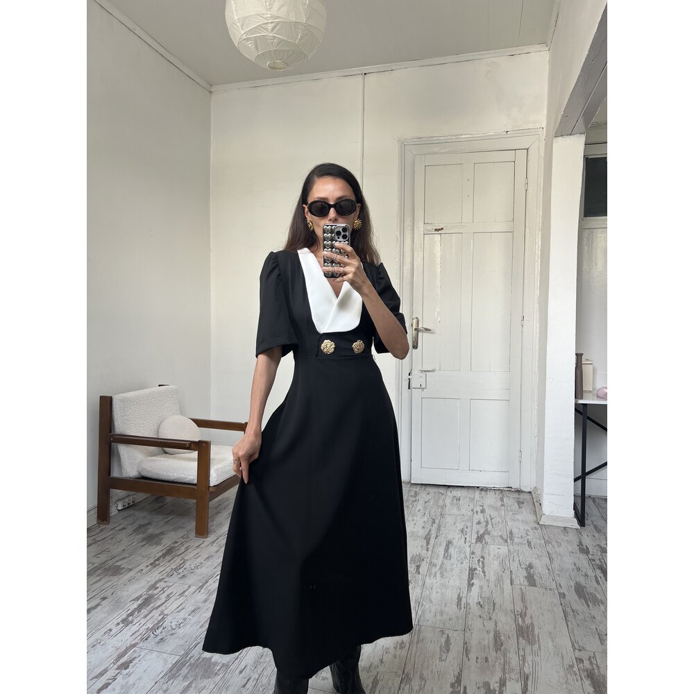 Maxi Yaka Limited Edition Kontrast Elbise