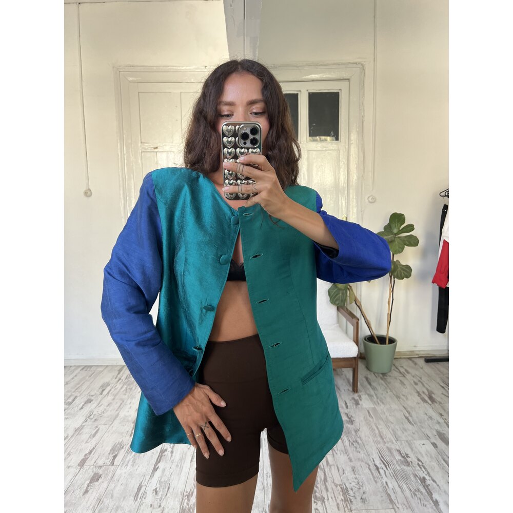 %100 İpek Tafta Blok Renk Astarlı Premium Blazer
