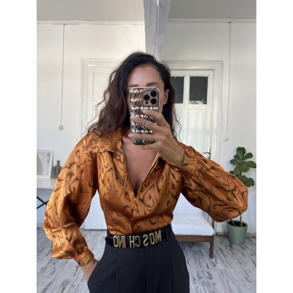 Ribol W. Tasarım Ürünü Silky Touch Gold Yaka Detaylı Bluz