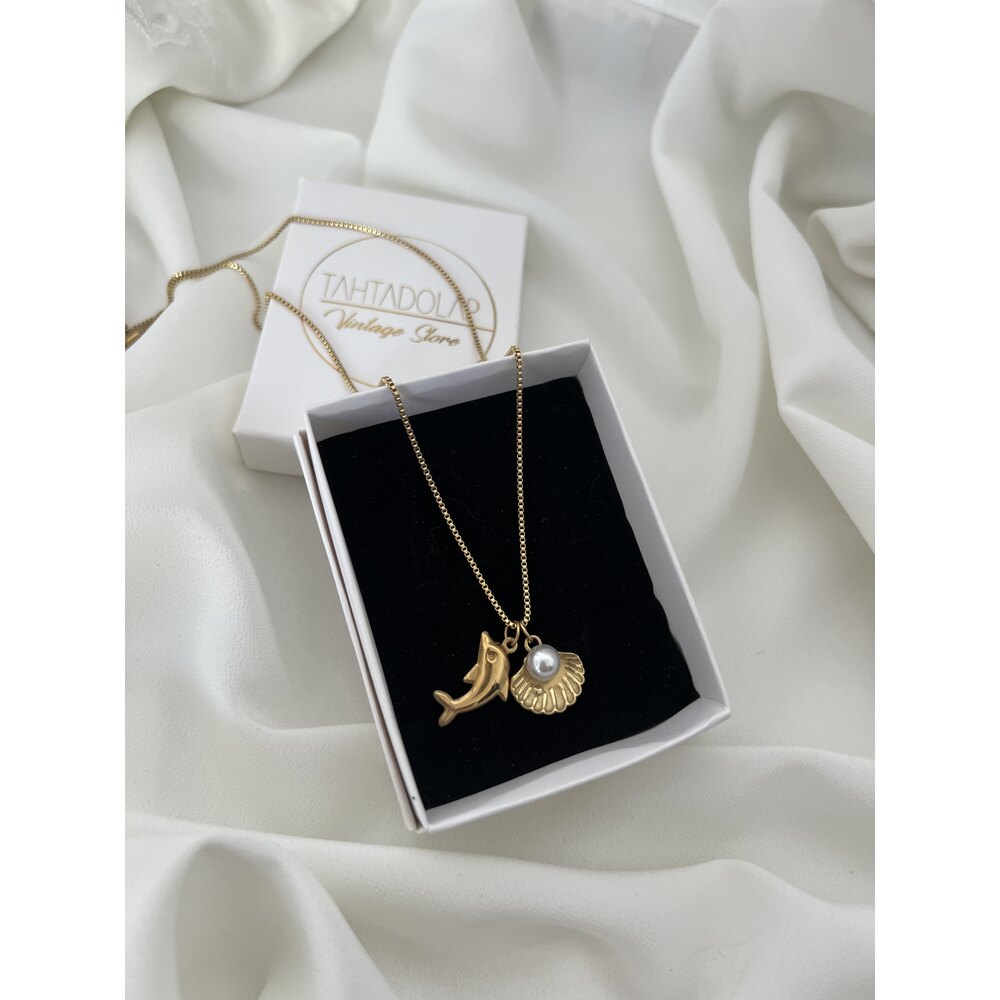 İnci ve Yunus Detaylı 18k Gold Pl. Premium Kolye
