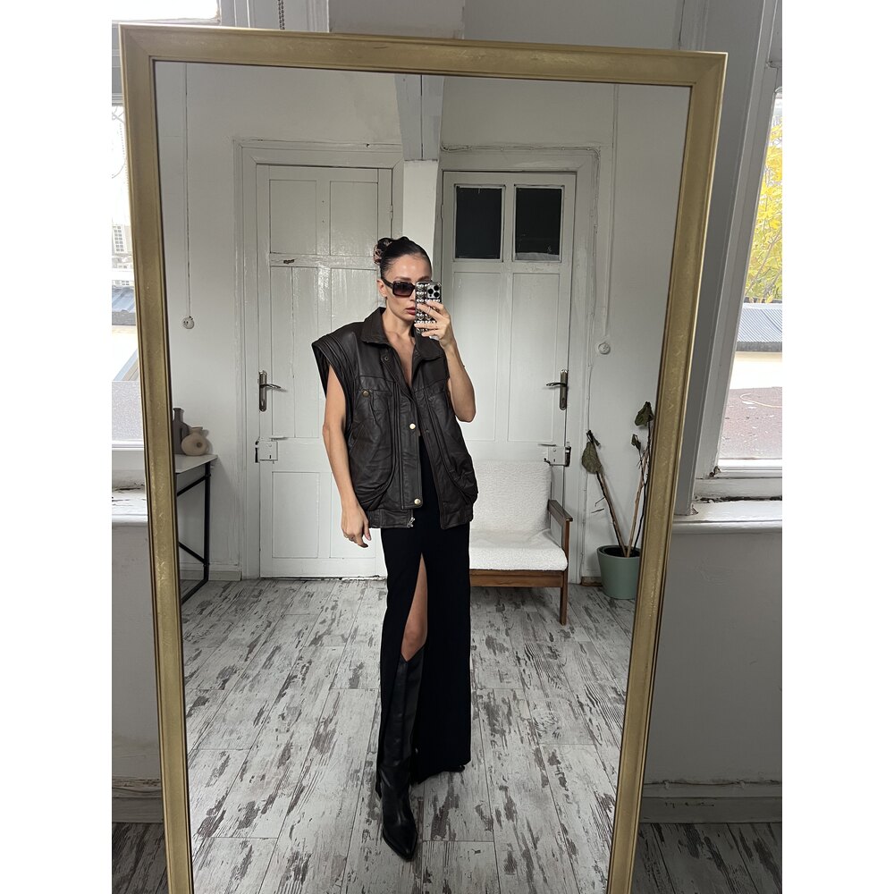%100 Gerçek Deri Yumuşak Dokulu Bomber Tipi Unisex Yelek