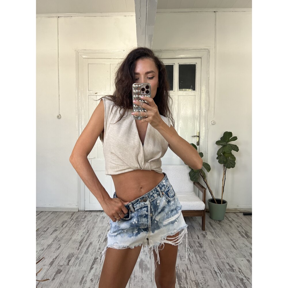 Bleched and Ripped Markalı Denim Şort (Sıfır Ürün)