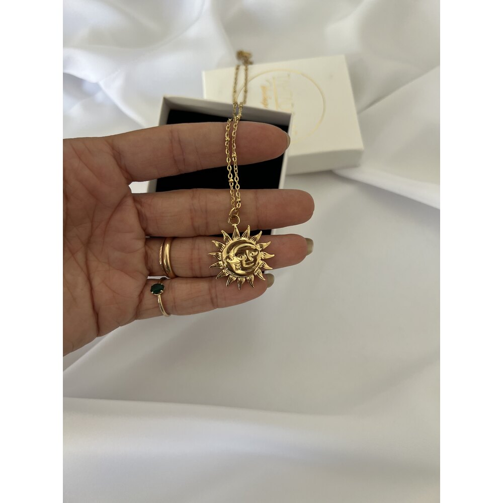 Sun&Moon Özel Üretim Çelik Üzeri 18k Nikelajlı Altın Kaplama Kolye