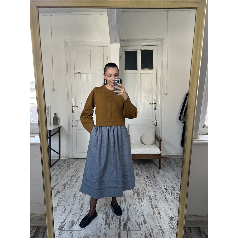 Laurel Germany %100 Yün Woolmark Sertifikalı Astarlı Midi Etek