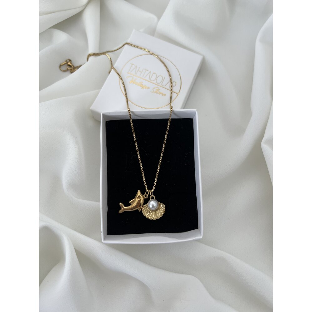 İnci ve Yunus Detaylı 18k Gold Pl. Premium Kolye