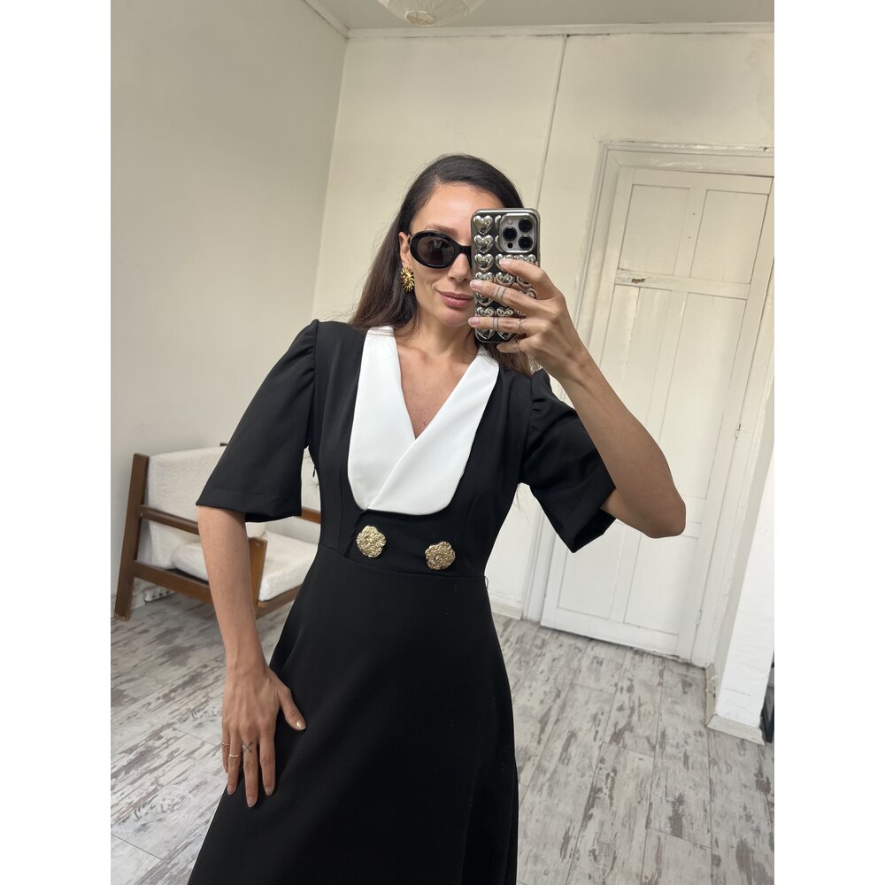 Maxi Yaka Limited Edition Kontrast Elbise