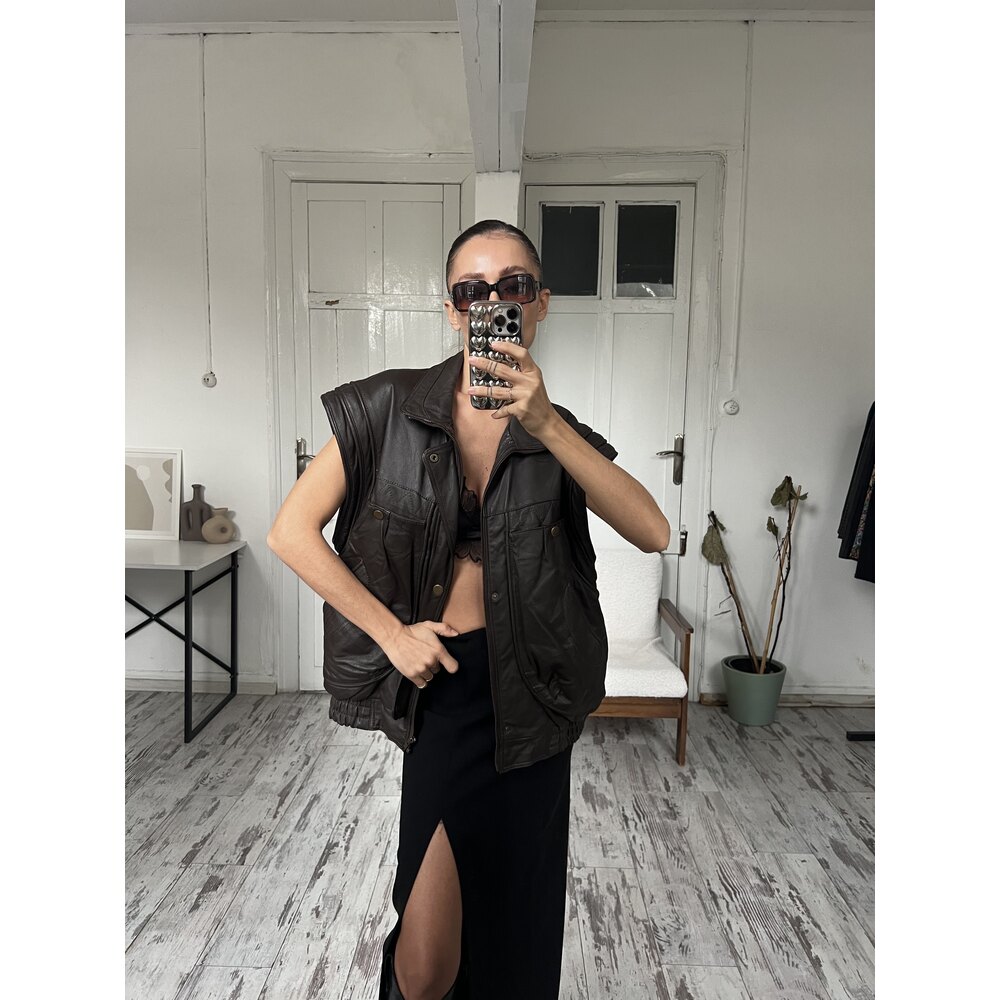 %100 Gerçek Deri Yumuşak Dokulu Bomber Tipi Unisex Yelek