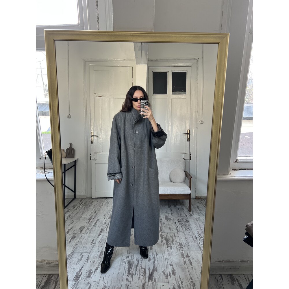 Nesi Germany Cashmere and Wool Sertifikalı %80 Yün %5 Kaşmir Maxi Kaşe Kaban