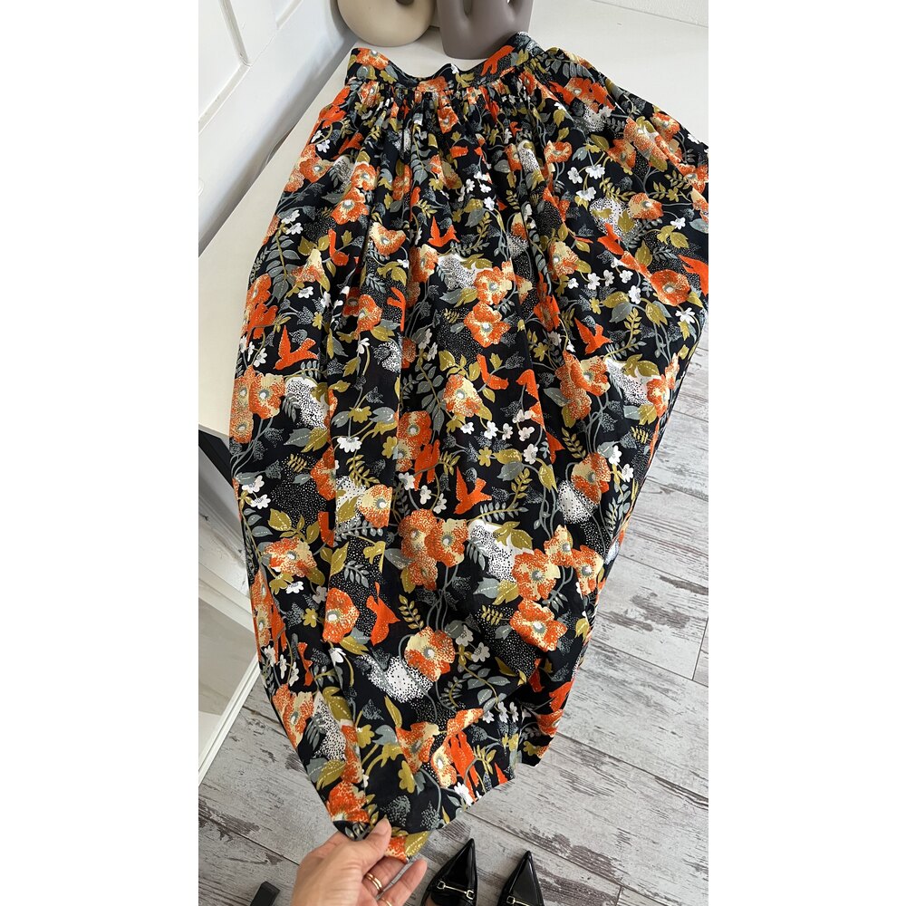 70s Dönem Floral Print Maxi Boy Premium Etek