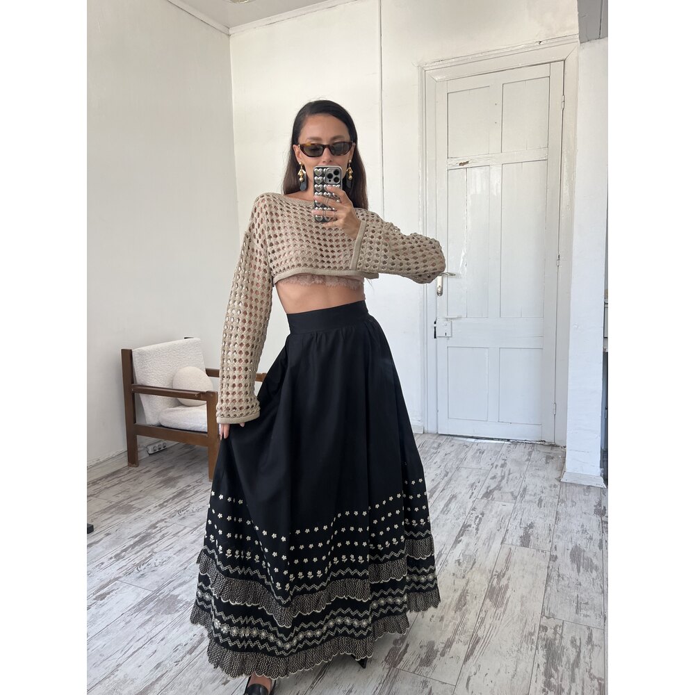 Çiçek İşlemeli Kedime Detaylı Exclusive Seri Maxi Etek