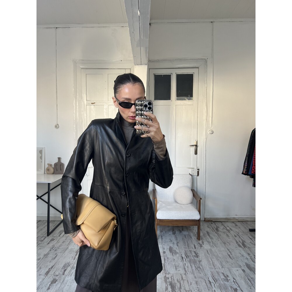 Vera Pelle Made in Italy Ekstra Yumuşak Kuzu Derisi Midi Trenchcoat