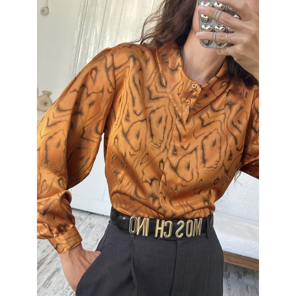 Ribol W. Tasarım Ürünü Silky Touch Gold Yaka Detaylı Bluz