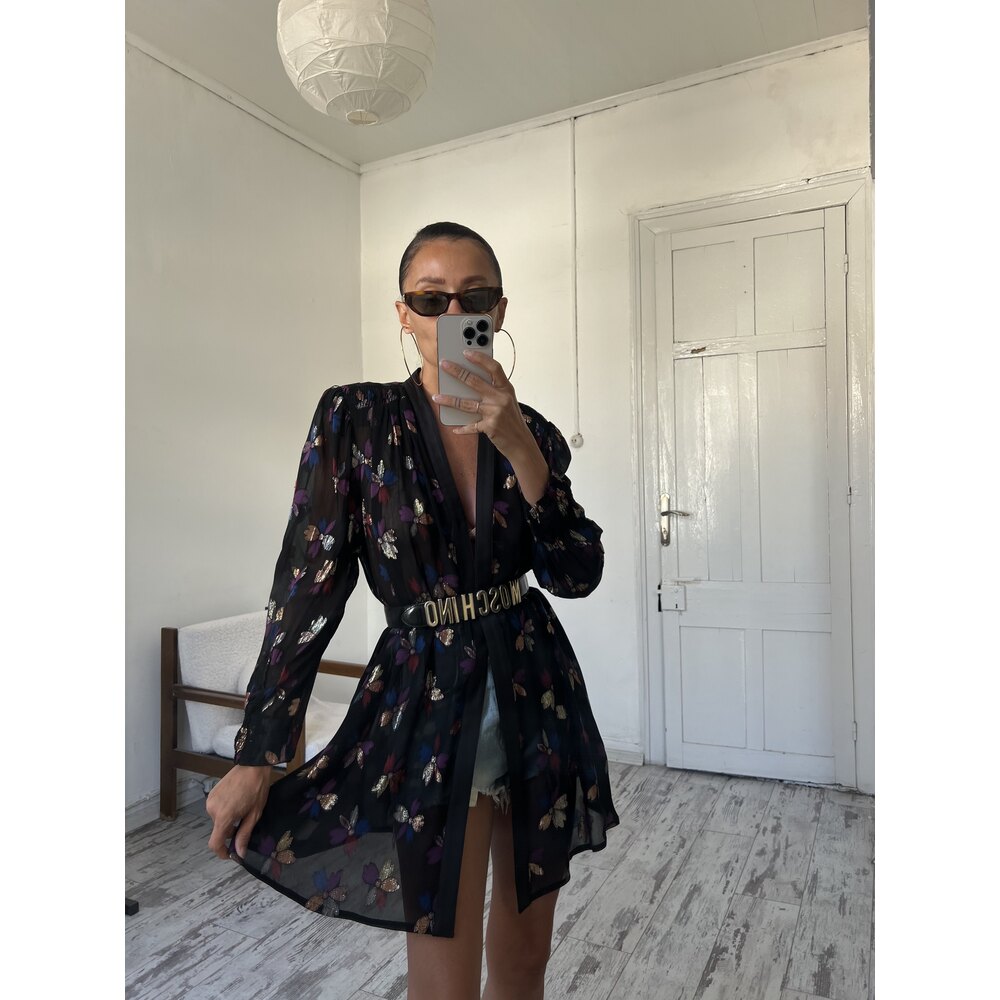 Metalik Lurex İşleme Alman Üretim Maxi Kimono 