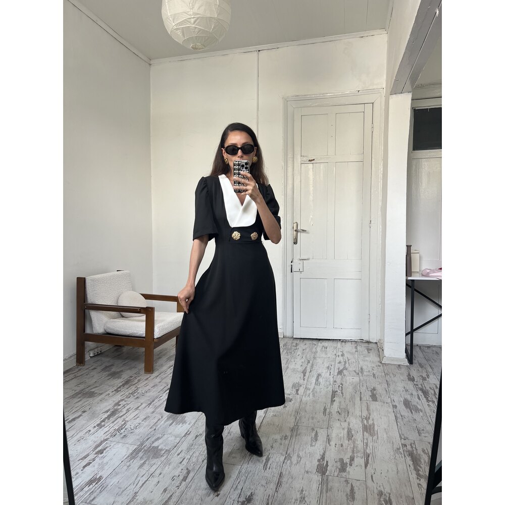 Maxi Yaka Limited Edition Kontrast Elbise