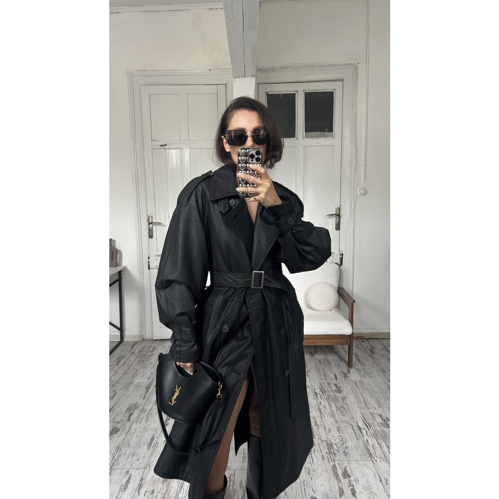 Westbury Germany %100 Gerçek Extra Yumuşak Kuzu Derisi Trench Kaban