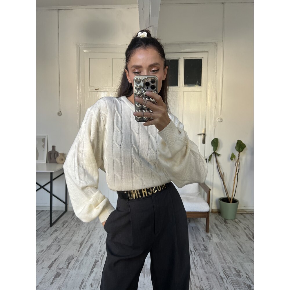 Roger Kent Basic Örgü Detaylı Oversize Boyfriend Kazak