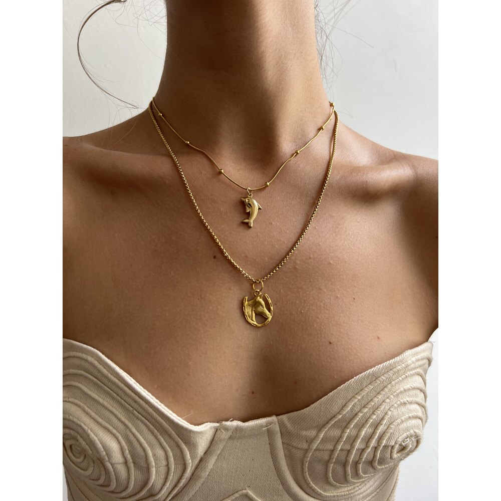 Luck Charm Horse Pirinç Üzeri 18k Gold Pl Premium Kolye